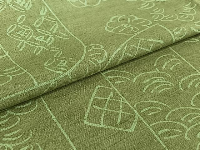平和屋着物▽上質な紬 単衣 吉祥花文 正絹 逸品 AABH9916jh