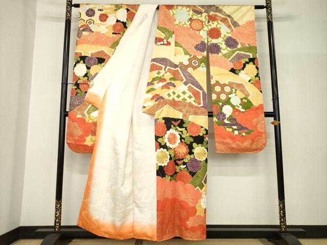 平和屋着物●豪華振袖 駒刺繍 雲重ね吉祥花文 金彩 正絹 逸品 AABM5785ck