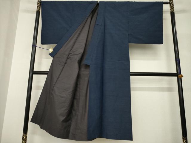 平和屋着物●男性 紬 アンサンブル 色無地 青褐色 正絹 逸品 AABH9930ck