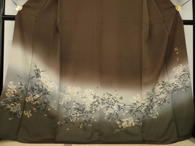 平和屋着物●京都印象派 友禅作家 橋本恵 色留訪問着 作家物 枝花文 暈し染め 正絹 逸品 AABH9939ck