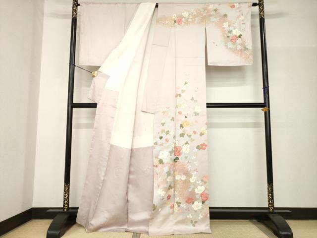 平和屋着物●訪問着 駒刺繍 草花文 金彩 正絹 逸品 未使用 AABH9946ck