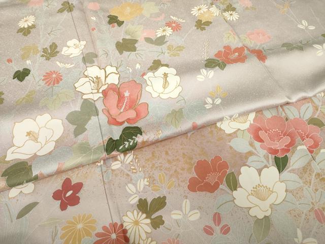 平和屋着物●訪問着 駒刺繍 草花文 金彩 正絹 逸品 未使用 AABH9946ck