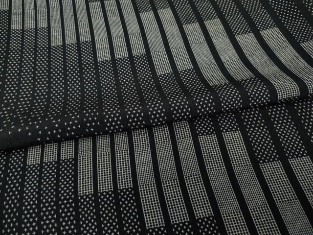 平和屋着物●上質な小紋 斜縞 黒地 正絹 逸品 AABH9948ck