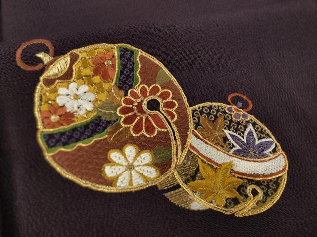 平和屋着物●訪問着 駒刺繍 鈴 金彩 鬼しぼ縮緬 正絹 逸品 AABH9950ck