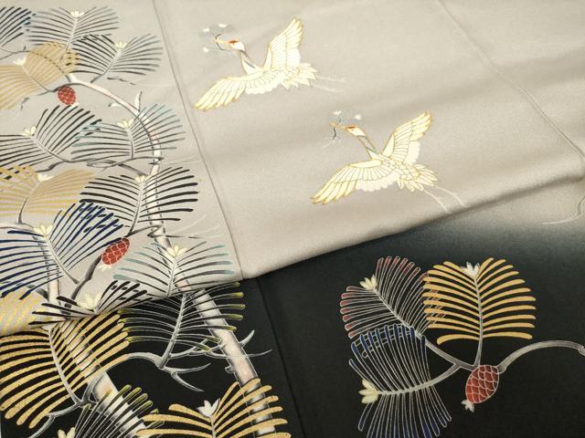 平和屋着物●訪問着 作家物 駒刺繍 飛鶴松文 暈し染め 金彩 正絹 逸品 AABH9956ck