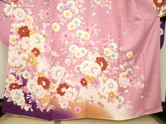 平和屋着物●豪華振袖 舞花文 暈し染め 銀通し地 正絹 逸品 AABH9958ck
