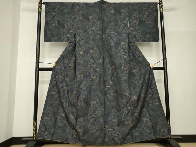 平和屋着物●本場大島紬 カタス7マルキ 更紗花文 正絹 逸品 AABH9959ck