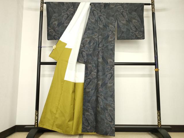 平和屋着物●本場大島紬 カタス7マルキ 更紗花文 正絹 逸品 AABH9959ck