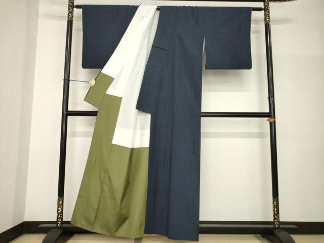 平和屋着物●本塩沢 110亀甲 幾何学文様 正絹 逸品 AABH9961ck