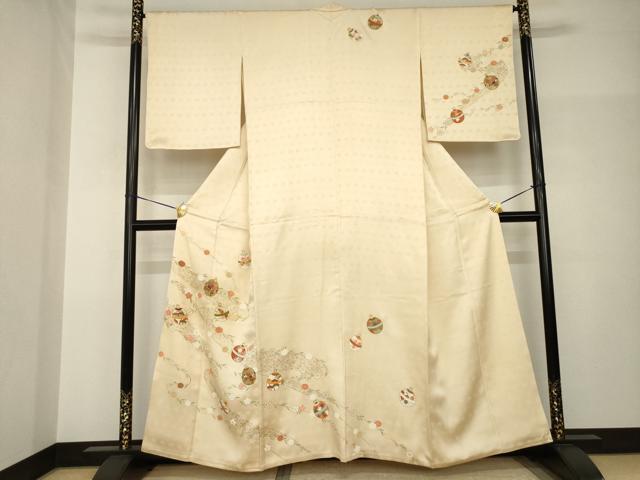 平和屋着物●訪問着 友禅 駒刺繍 鈴 金彩 正絹 逸品 AABH9964ck