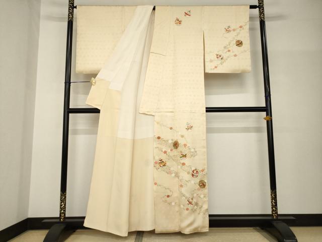 平和屋着物●訪問着 友禅 駒刺繍 鈴 金彩 正絹 逸品 AABH9964ck