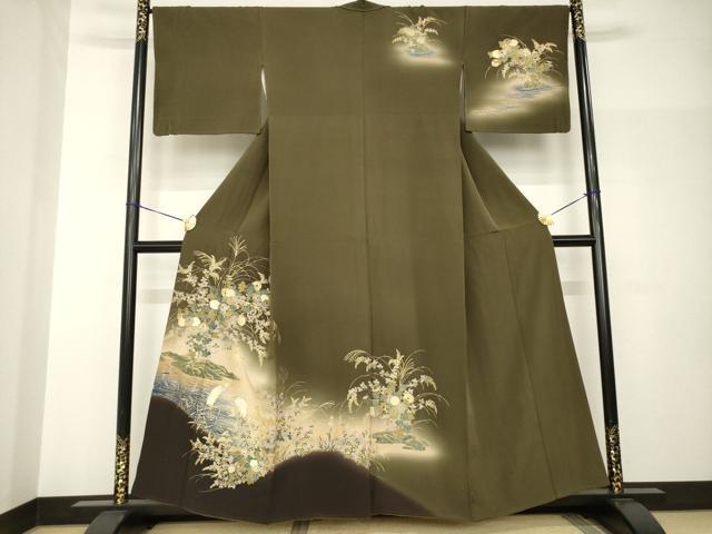 平和屋着物●訪問着 シロサギ 流水花文 暈し染め 金彩 正絹 逸品 AABH9970ck