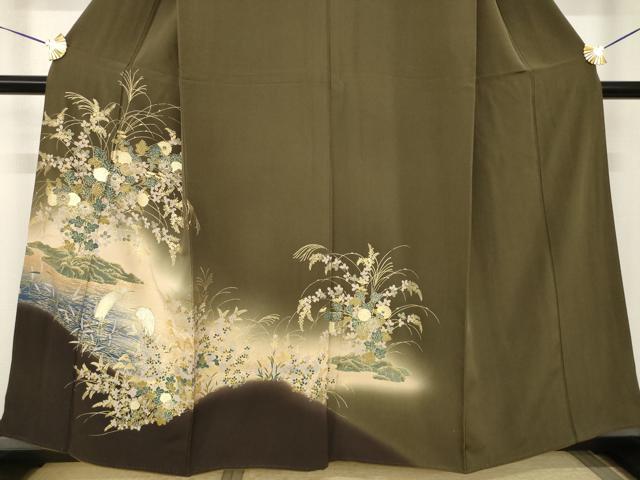 平和屋着物●訪問着 シロサギ 流水花文 暈し染め 金彩 正絹 逸品 AABH9970ck