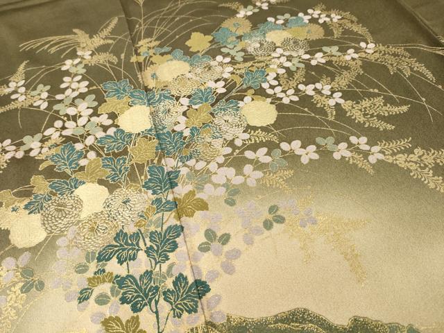 平和屋着物●訪問着 シロサギ 流水花文 暈し染め 金彩 正絹 逸品 AABH9970ck