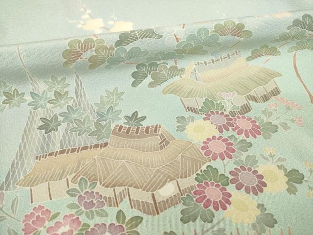 平和屋着物●訪問着 友禅 風景花文 ロング丈 正絹 逸品 AABH9972ck