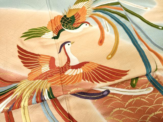 平和屋着物●豪華振袖 駒刺繍 鳳凰 暈し染め 金彩 正絹 逸品 AABH9973ck