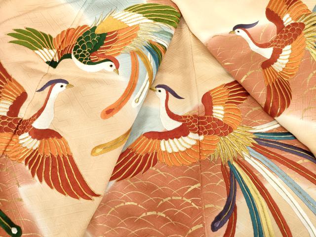 平和屋着物●豪華振袖 駒刺繍 鳳凰 暈し染め 金彩 正絹 逸品 AABH9973ck