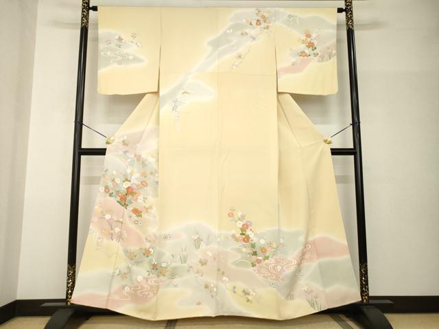 平和屋着物●創業460年・千總 訪問着 駒刺繍 流水花文 暈し染め 金彩 正絹 逸品 AABH9982ck