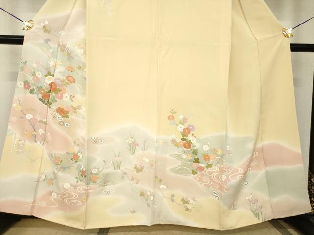 平和屋着物●創業460年・千總 訪問着 駒刺繍 流水花文 暈し染め 金彩 正絹 逸品 AABH9982ck