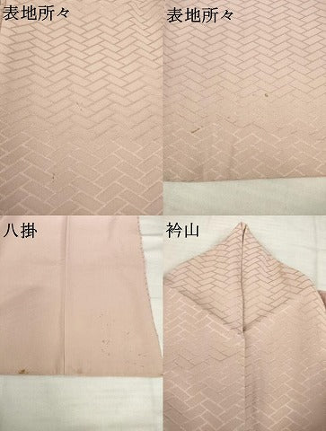 平和屋着物●上質な色無地 檜垣地紋 水柿色 正絹 逸品 AABH9994ck