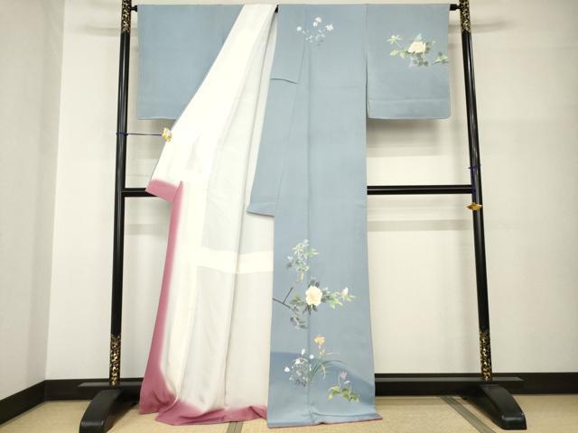 平和屋着物●訪問着 友禅 作家物 峰山 枝花文 暈し染め ロング丈 正絹 逸品 AABH9997ck