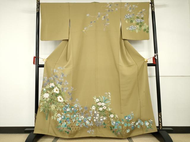 平和屋着物●訪問着 作家物 手描き 草花文 暈し染め 金彩 正絹 逸品 AABI0007cs