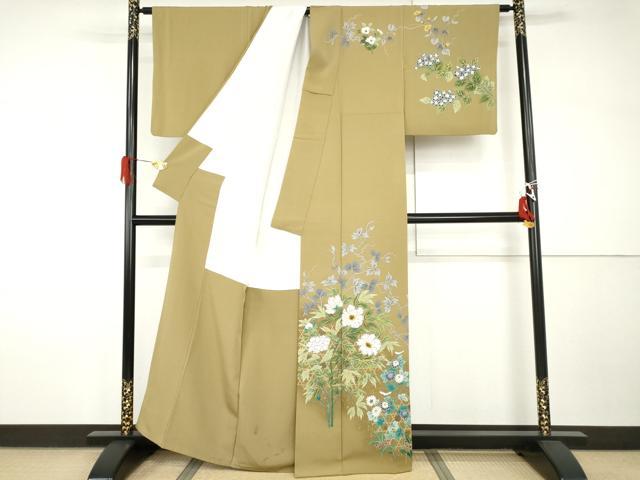 平和屋着物●訪問着 作家物 手描き 草花文 暈し染め 金彩 正絹 逸品 AABI0007cs