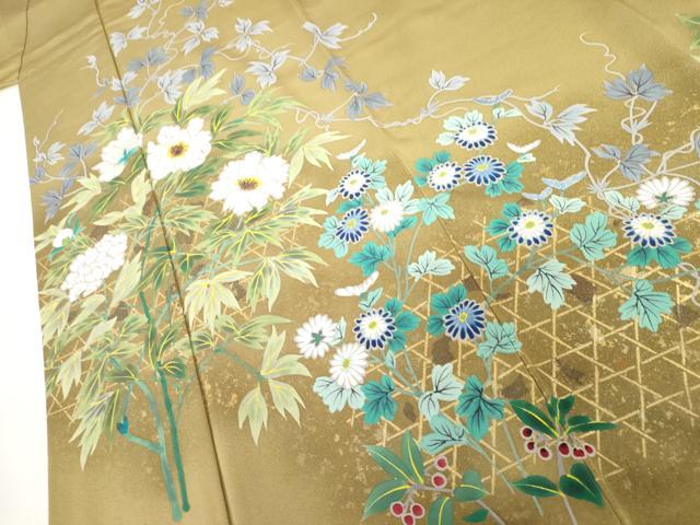 平和屋着物●訪問着 作家物 手描き 草花文 暈し染め 金彩 正絹 逸品 AABI0007cs