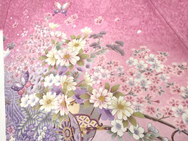 平和屋着物●豪華振袖 刺繍 花車舞蝶文 暈し染め 金糸 金彩 正絹 逸品 AABI0008cs