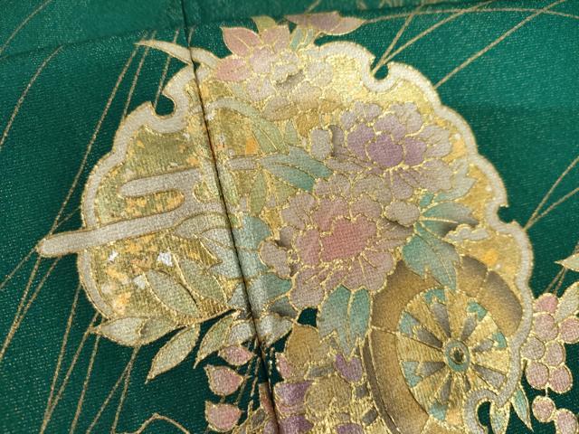 平和屋着物●豪華振袖 雪輪花車文 暈し染め 金彩 金通し地 正絹 逸品 AABI0017cs