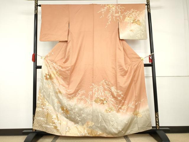 平和屋着物●訪問着 地紙吉祥花文 暈し染め 金彩 正絹 逸品 AABI0025cs