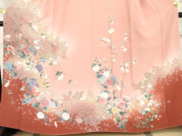 平和屋着物●訪問着 友禅 枝花文 枝葉シルエット 暈し染め 正絹 逸品 AABI0026cs