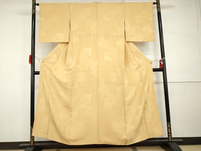 平和屋着物●上質な色無地 色紙重ね枝梅地紋 蜂蜜色 正絹 逸品 AABI0027cs