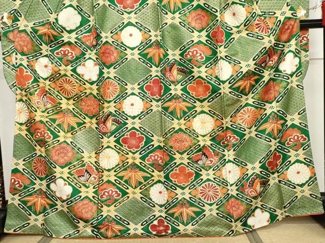 平和屋着物●豪華振袖 駒刺繍 松竹梅 花蝶文 金彩 金通し地 正絹 逸品 AABI0048cs
