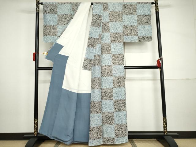 平和屋着物●上質な小紋 市松に観世水 正絹 逸品 未使用 AABI0049cs