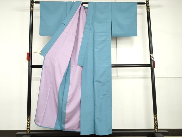 平和屋着物▽上質な色無地 単衣 紗綾形地紋 露草色 正絹 逸品 AABI0063cs
