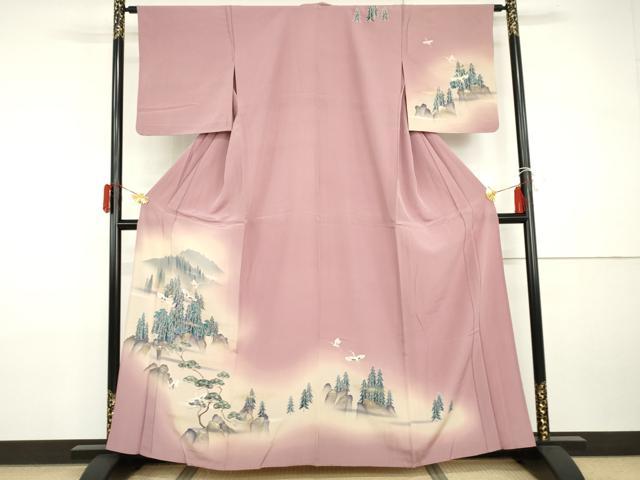 平和屋着物▽訪問着 単衣 飛鶴風景文 暈し染め 金彩 正絹 逸品 AABI0066cs