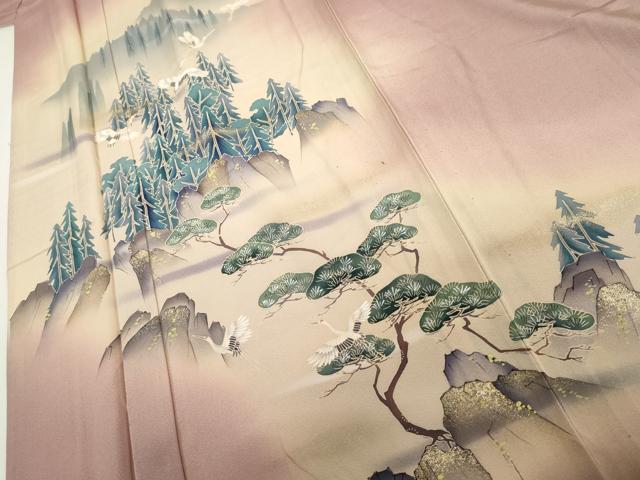 平和屋着物▽訪問着 単衣 飛鶴風景文 暈し染め 金彩 正絹 逸品 AABI0066cs
