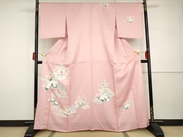 平和屋着物▽訪問着 単衣 友禅 地紙草花文 正絹 逸品 AABI0068cs