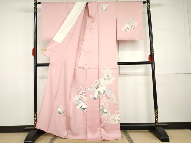 平和屋着物▽訪問着 単衣 友禅 地紙草花文 正絹 逸品 AABI0068cs
