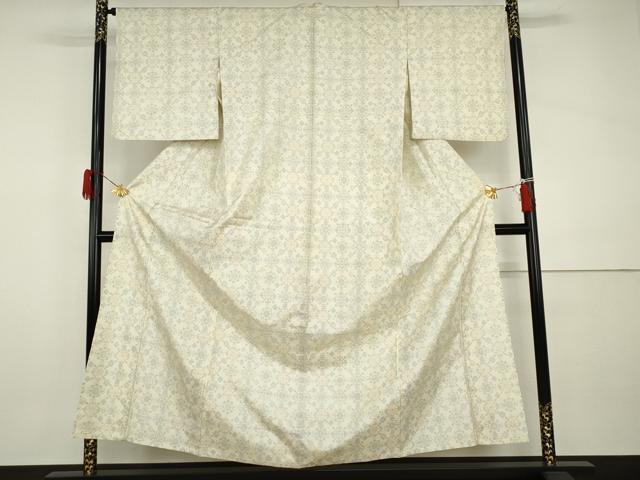 平和屋着物▽本場大島紬 白大島 単衣 花格子 正絹 逸品 AABI0077cs