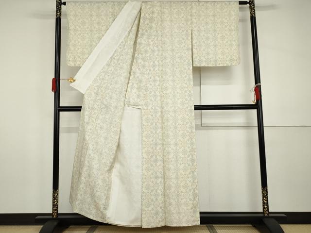 平和屋着物▽本場大島紬 白大島 単衣 花格子 正絹 逸品 AABI0077cs