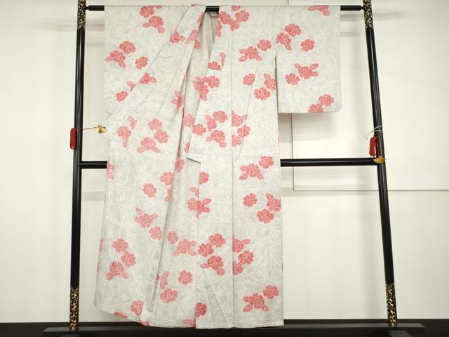 平和屋着物▽上質な小紋 単衣 草花文 正絹 逸品 AABI0080cs