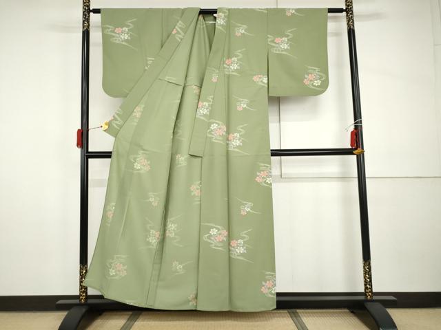 平和屋着物▽小紋 単衣 流水枝花文 洗える着物 AABI0081cs