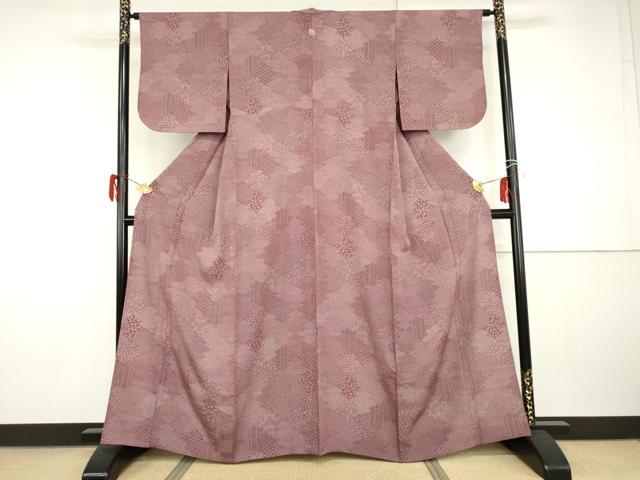 平和屋着物▽江戸小紋 単衣 松皮菱吉祥花文 小田急百貨店扱い 正絹 逸品 AABI0091cs