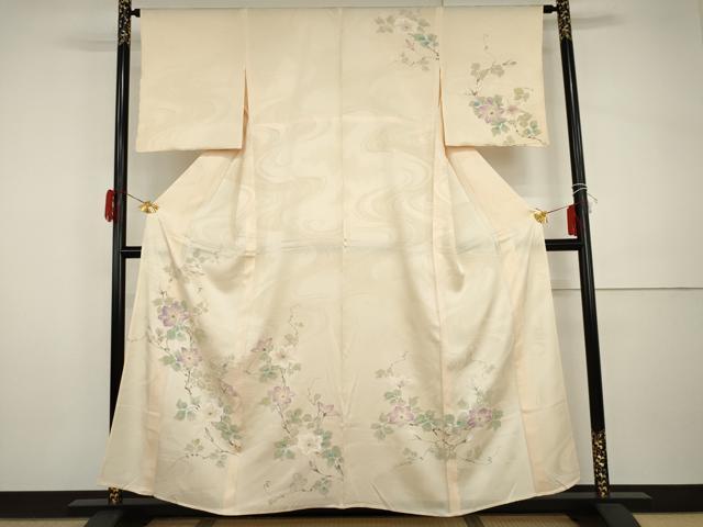 平和屋着物▽訪問着 単衣 手描き 流水花唐草文 正絹 逸品 AABI0093cs