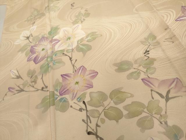 平和屋着物▽訪問着 単衣 手描き 流水花唐草文 正絹 逸品 AABI0093cs