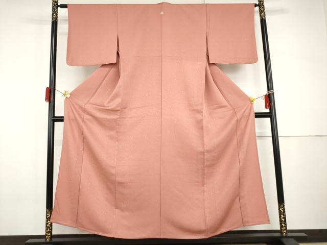 平和屋着物▽上質な色無地 単衣 作家物 草花地紋 薄紅色 正絹 逸品 未使用 AABI0095cs
