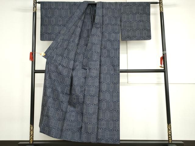 平和屋着物▽上質な紬 単衣 亀甲文 正絹 逸品 AABI0098cs