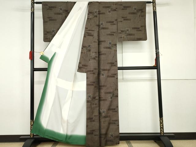 平和屋着物●本場大島紬 泥染め カタス7マルキ エ霞枝花文 正絹 逸品 AABI0101cs